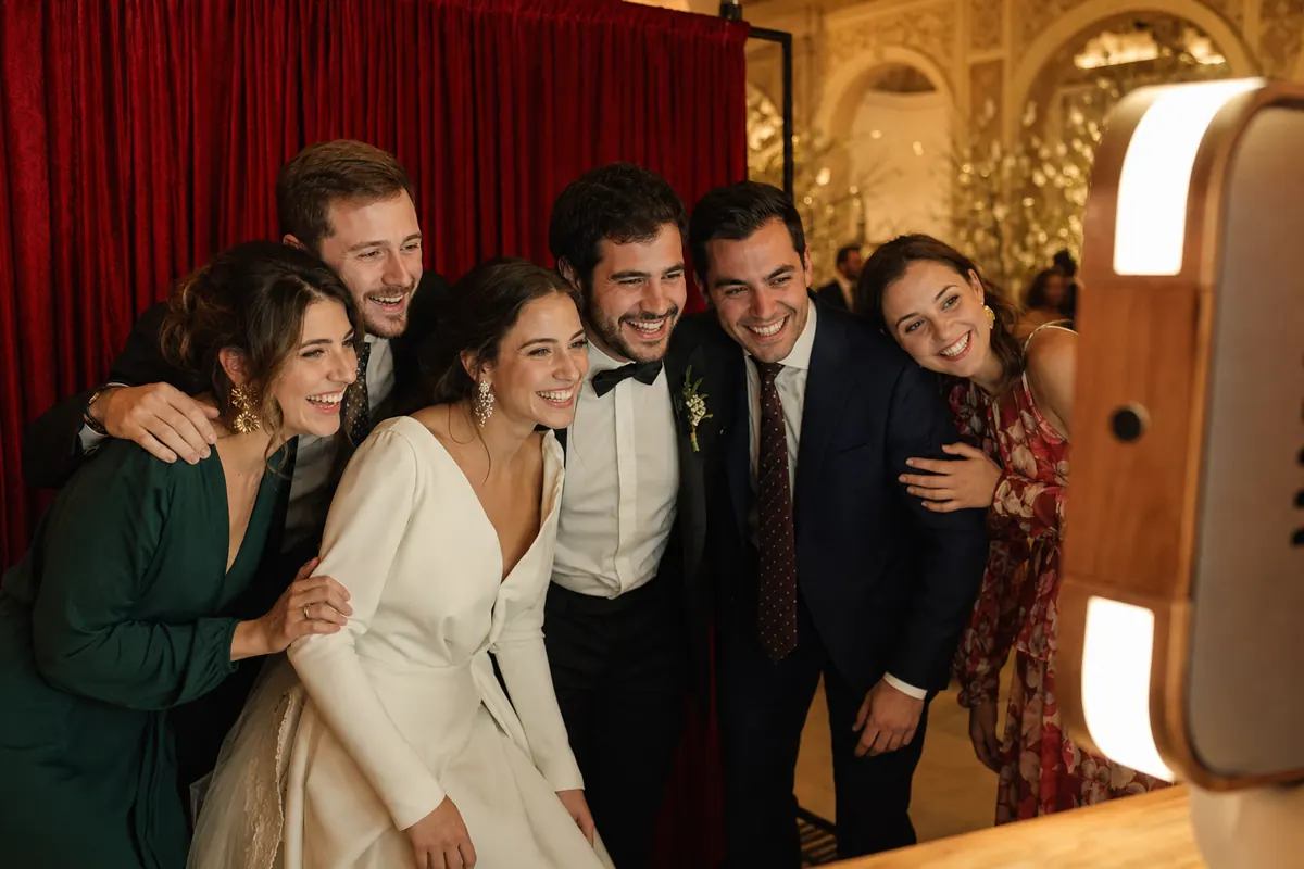 Boda elegante con photobooth y invitados en Girona